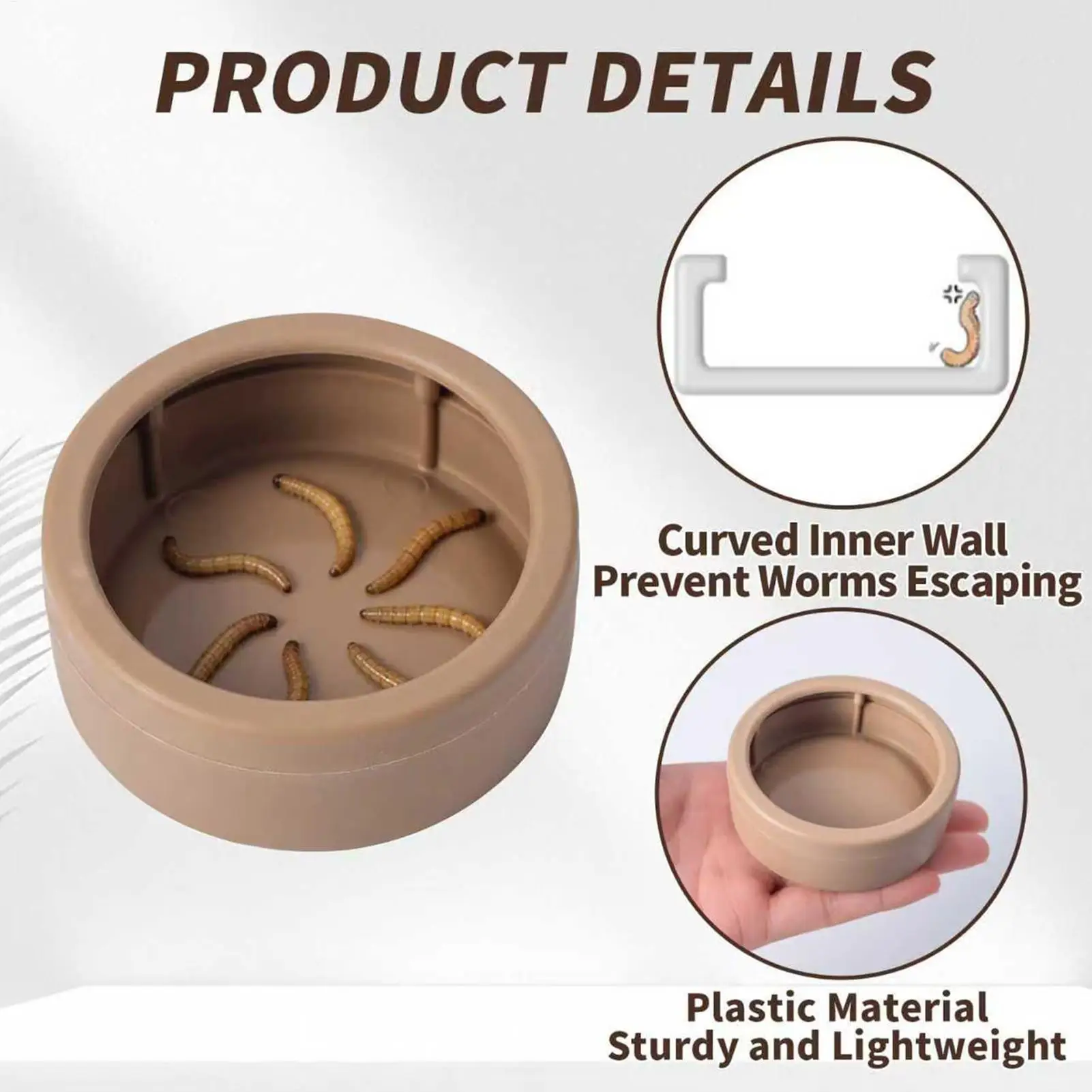 Reptile Dish Anti-Escape Worm Feeder Cups Mealworms Bowl for Gecko Lizards Chameleon Hermit Crab Snail Hamster Terrarium Tank