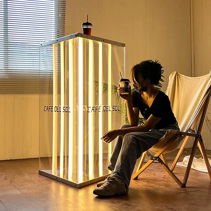 Floor Standing Triangle Tube Acrylic Light Box Bar Decoration Shop Signboard Decoration advertising lightbox Hot sales