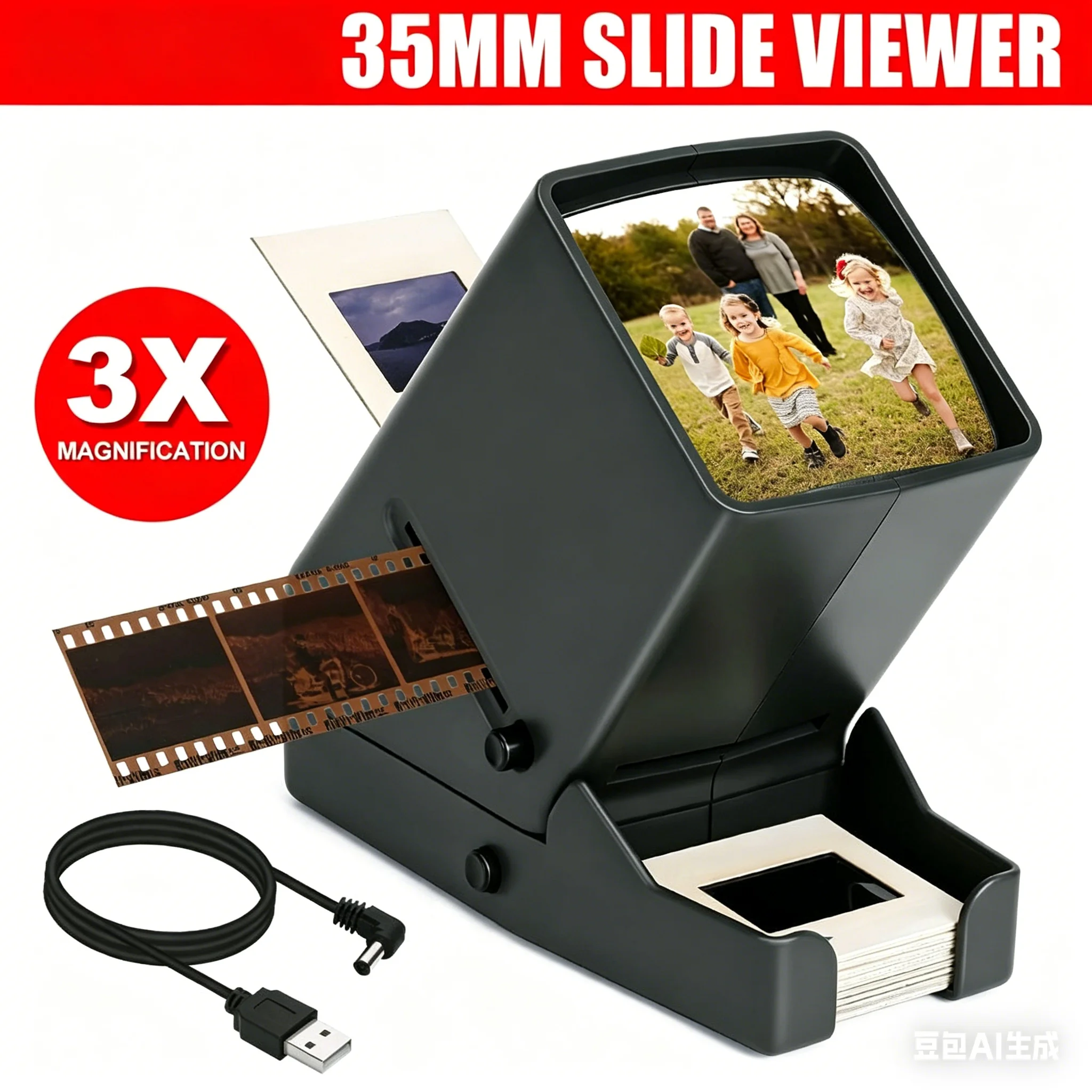 

Slide Viewer 3X Magnification for 35mm Negative Film LED Lighted Desktop Viewer