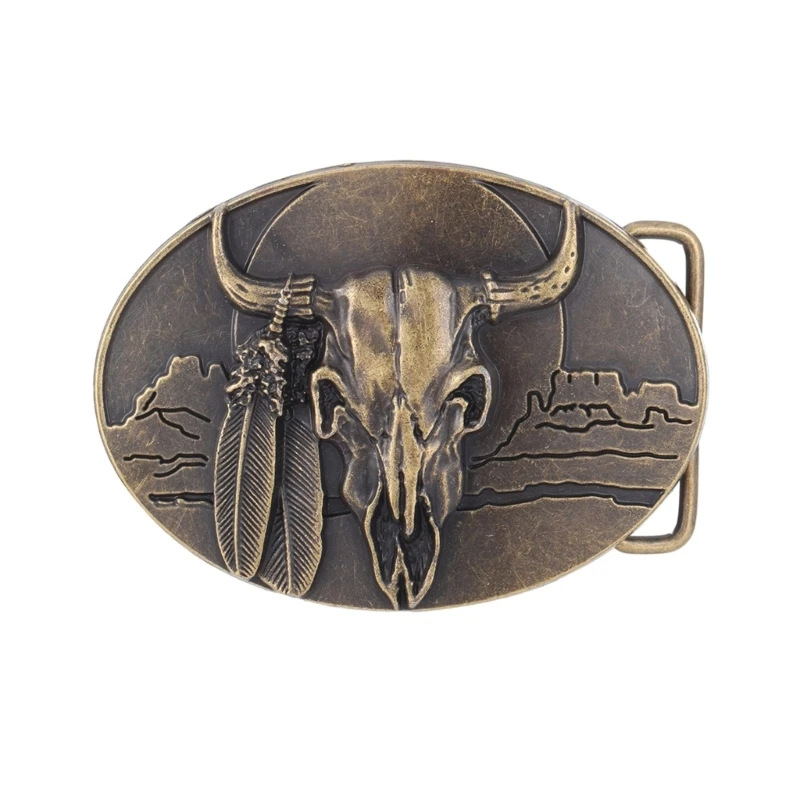 Vintage Engraved Cow Head Buckle for Jeans Pants Waistbelt Metal Clasp Buckle for Teens Boy Men Western Oval Belt Dropship