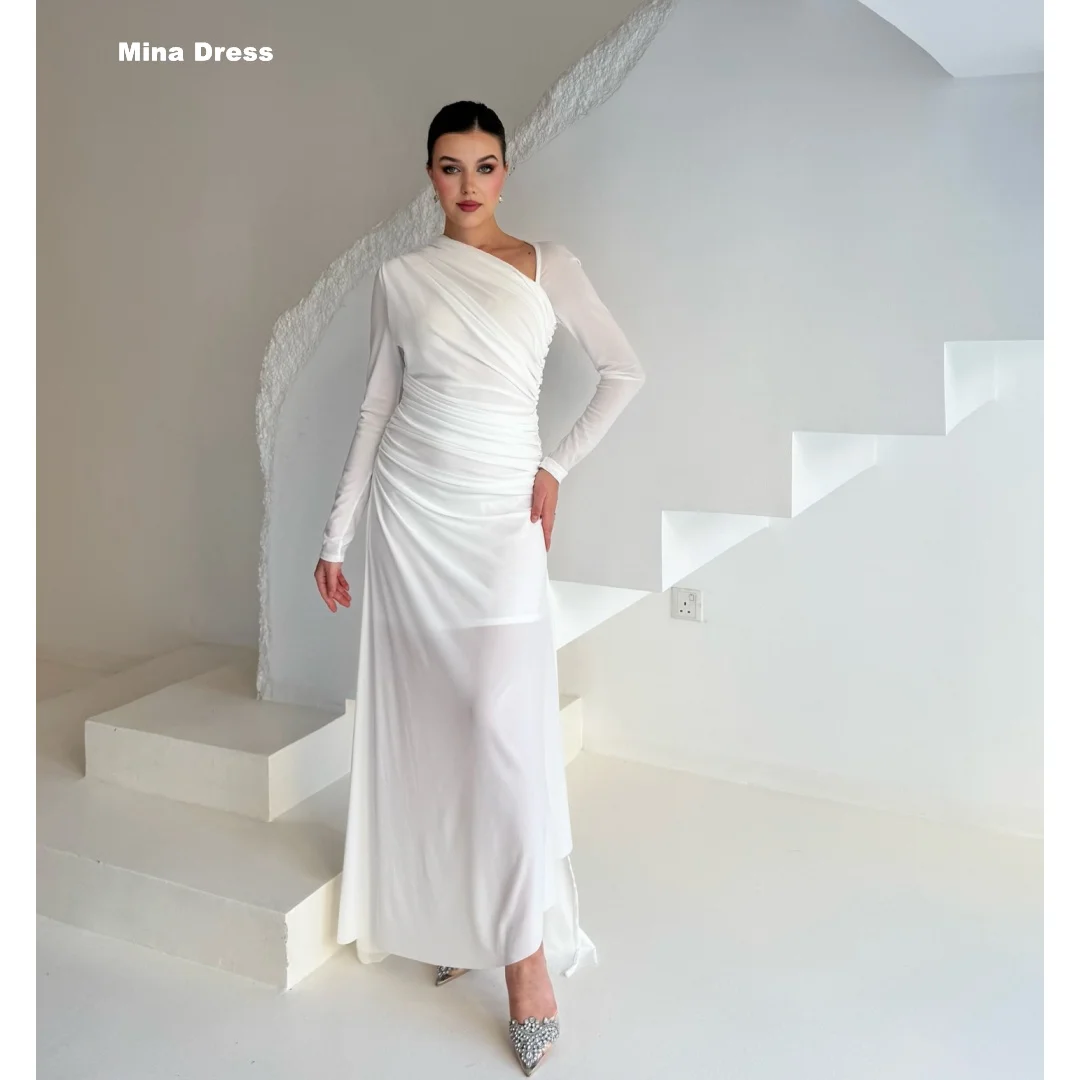 

Mina Customized White Elegant Party Dresses for Special Occasions Long Sleeves Evil Leader Elegant Chic Woman Evening Dress Prom