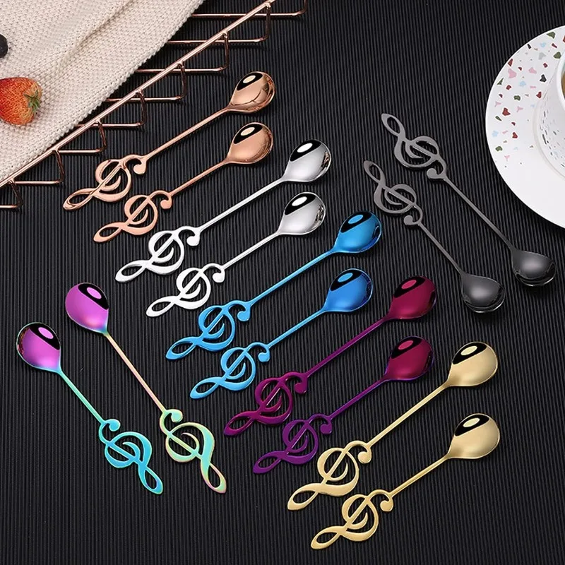 4Pcs Serving Coffee Spoons Stainless Steel Sugar Cake Tableware Tea Dessert Musical Note Teaspoons set (Rose Gold, Small) view 4