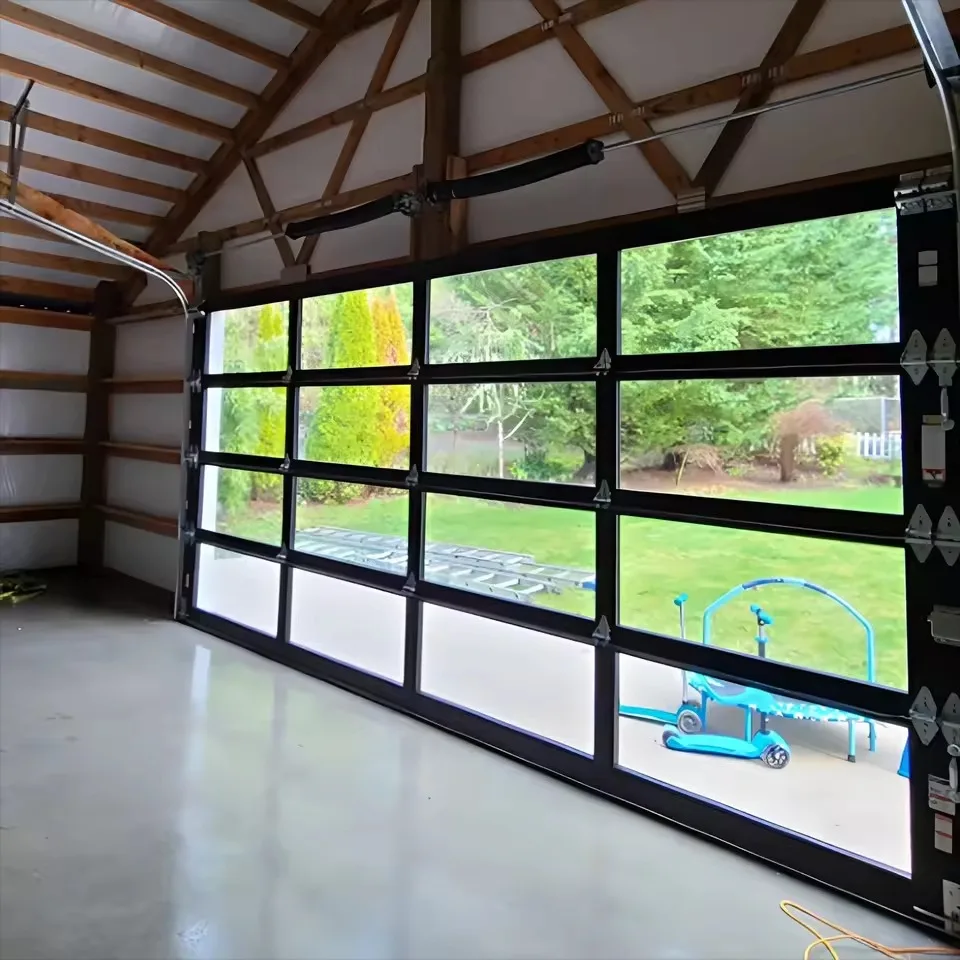 Custom Modern Residential Black Aluminum Glass Garage Door Automatic Control Vertical Sliding Low Price For Villas Black/Frosted