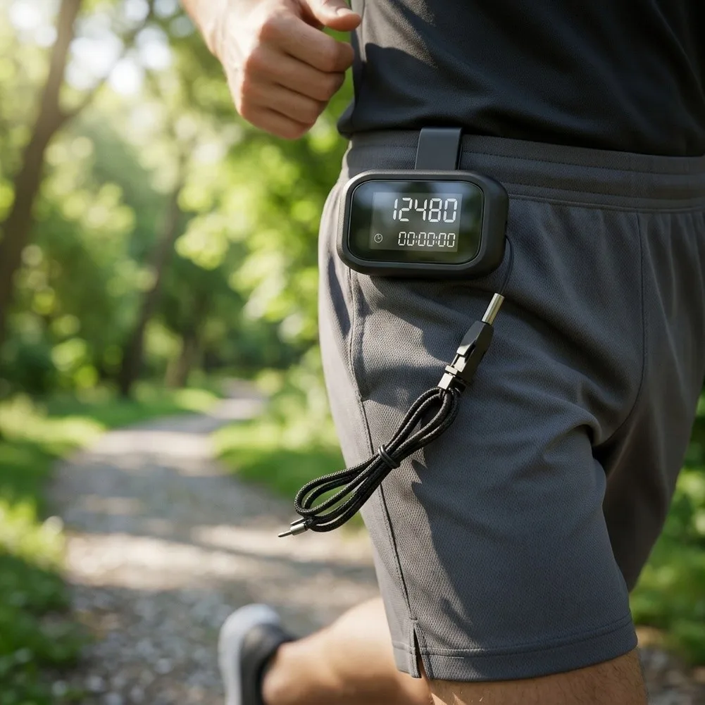 3D Pedometer with LCD Display and Lanyard for Accurate Step Tracking During For Walking Running Fitness Activities