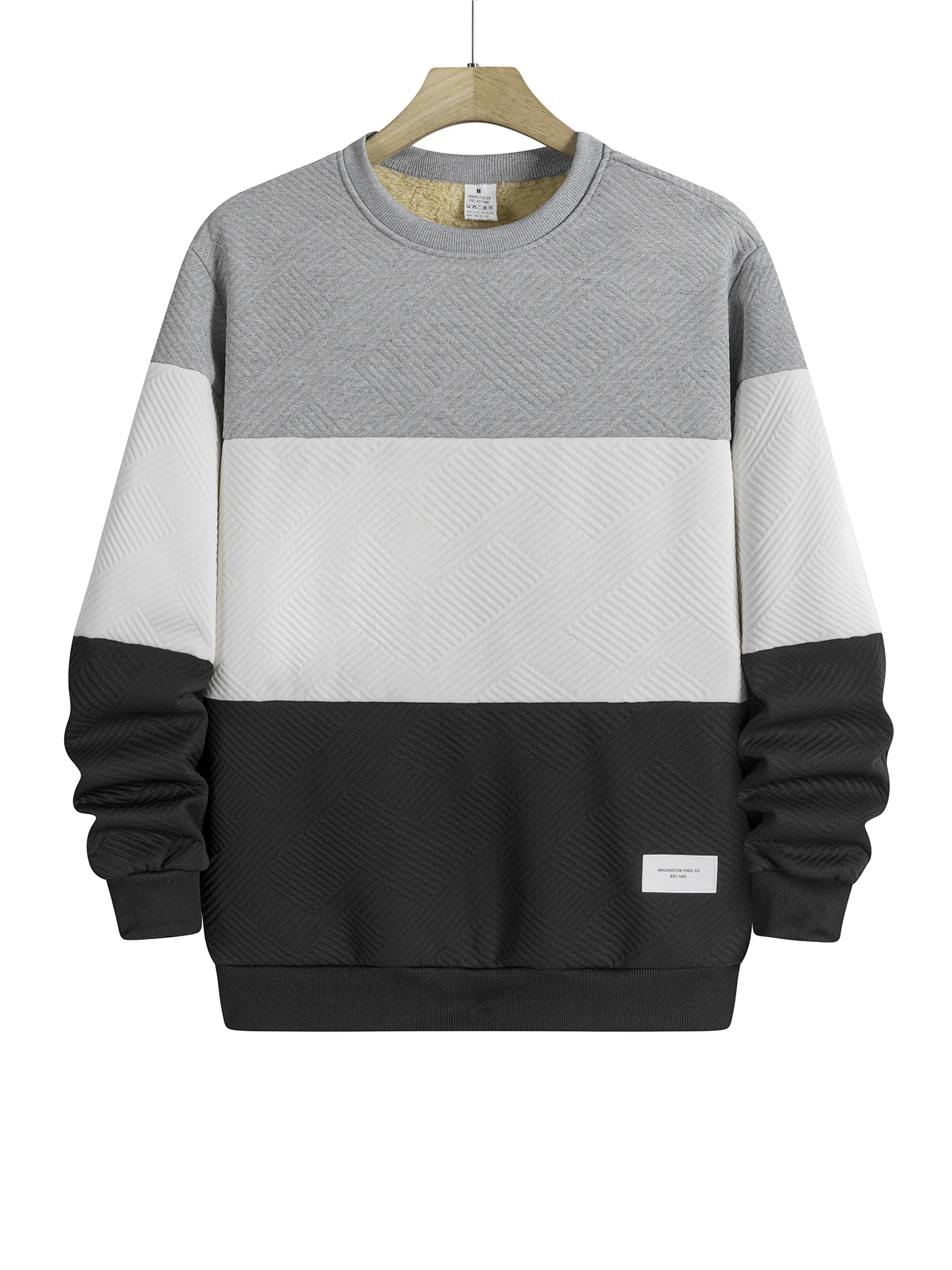 Autumn Winter Thicker Warm Sweatshirts Men's Casual Long-sleeved Pullover Color Blocking Jacquard Knitting Round Neck Sweater