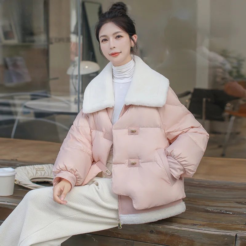 

Winter Warm Coat Thickened Bread Down Jacket Large Lapel False Two-piece Design Fashion Sweet Girl Sense Women's Down Jacket