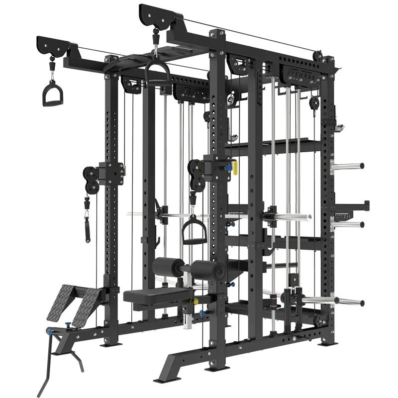 Gym Fitness Equipment Cable Crossover Comb Trainer Power Squat Rack Commercial Multi Functional 3d Folding Smith Machine