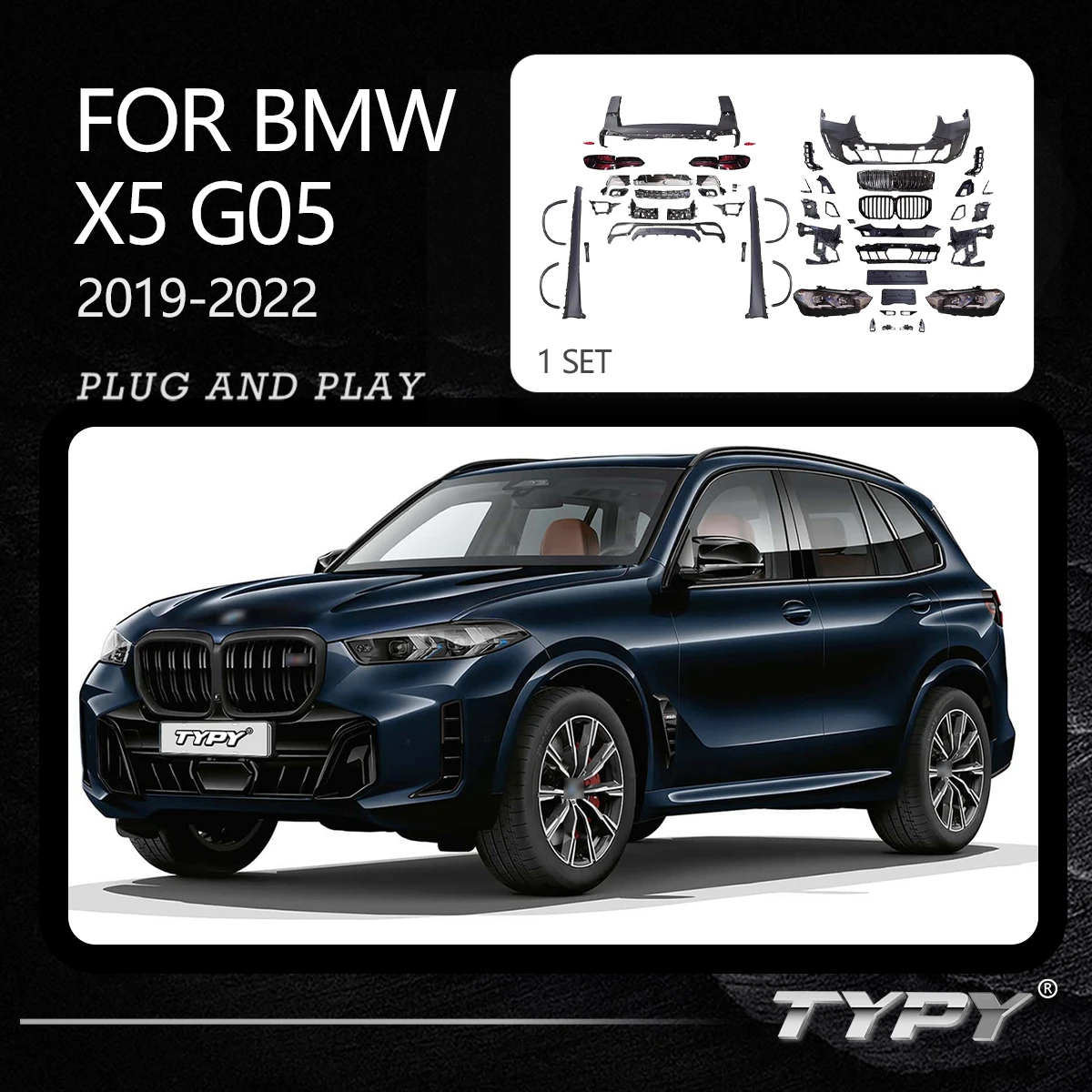 TYPY Body kit For BMW X5 G05 2019-2022 Upgrade To 2024 X5 MT Front And Rear Bumpers For Auto Lights