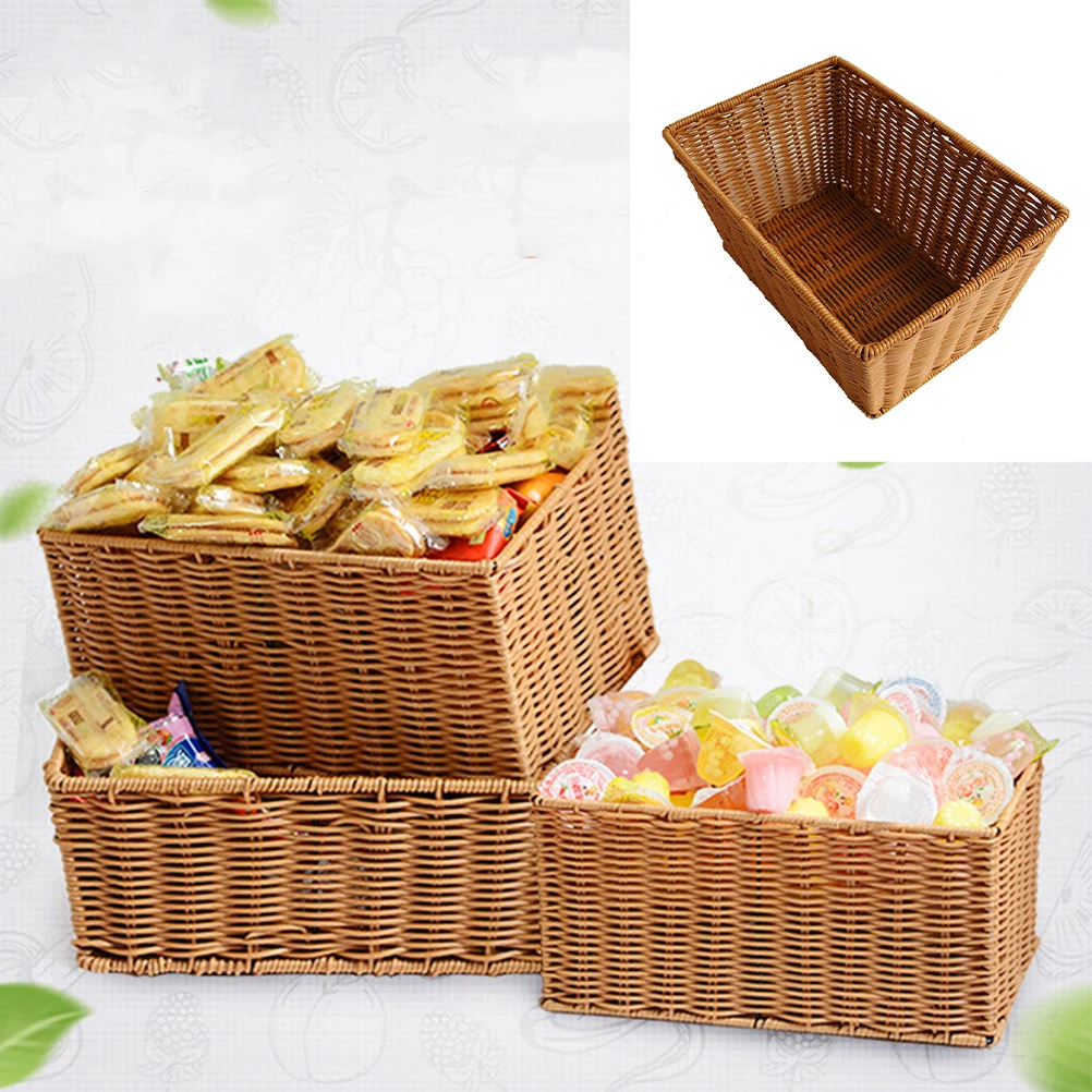 

Woven Storage Basket Rattan Plastic Fruit Vegetable Basket Home Decor Woven Cord Strong Capacity Safe Use