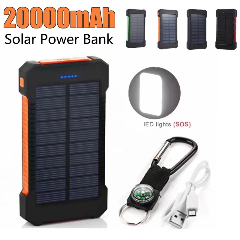 

20000mAh Portable Solar Power Bank Waterproof External Battery with SOS Flashlight Outdoor Charger for Camping Xiaomi