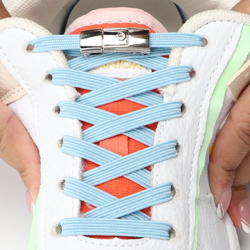 Press The Metal Lock Flat Shoelaces Without ties Elastic Shoelaces For Sneakers Quick on and off Lazy Shoe Lace 25 Color