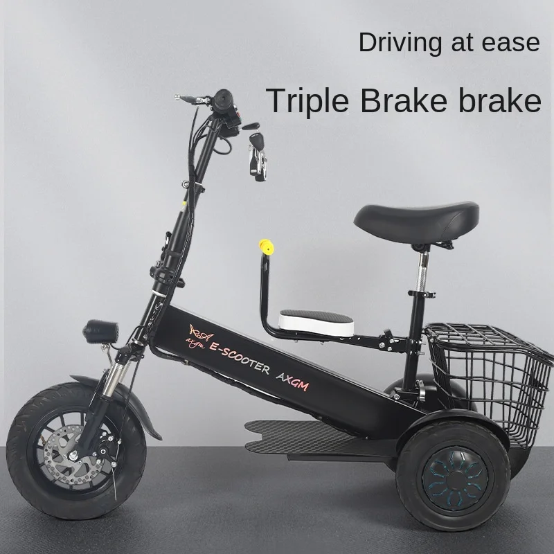 Lightweight 500W Lithium Battery Waterproof 3-Wheel Scooter with Baby Seat 120kg Load for Elderly Folding Electric Tricycle
