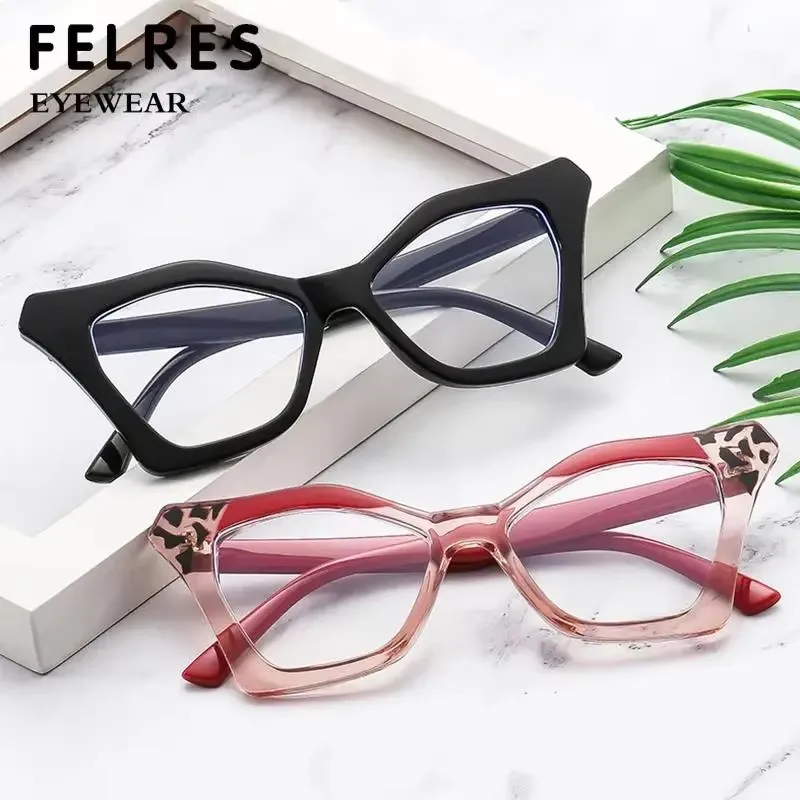 Fashion Blue Light Blocking Reading Glasses Women Cat Eye Computer Eyewear Brand Designer Double Color Frame Presbyopia Glasses