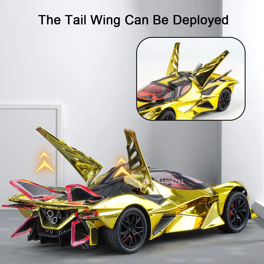 1:24 Apollo EVO Lambor Revuelto Alloy Diecast Sports Car Model Toy Doors Opened Sound Light Pull Back Cars Perfect Birthday Gift