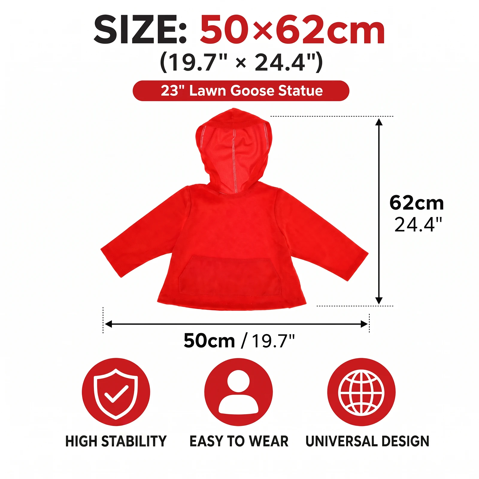 23 Inch Red Hoodie Porch Goose Outfits Decorative Outdoor Statue Costume Lawn Goose Statue Clothing for Garden Terrace Decor