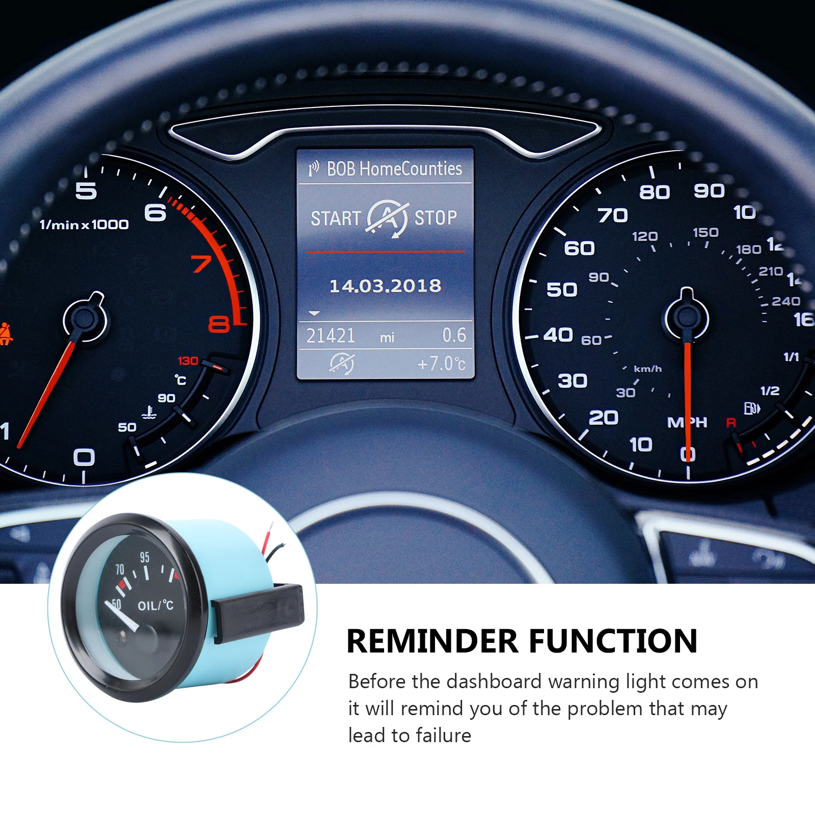 

Single 52mm Oil Temperature Gauge Black Casing LED Light Measuring Automotive Oil Temperature Stainless Steel Celsius Range