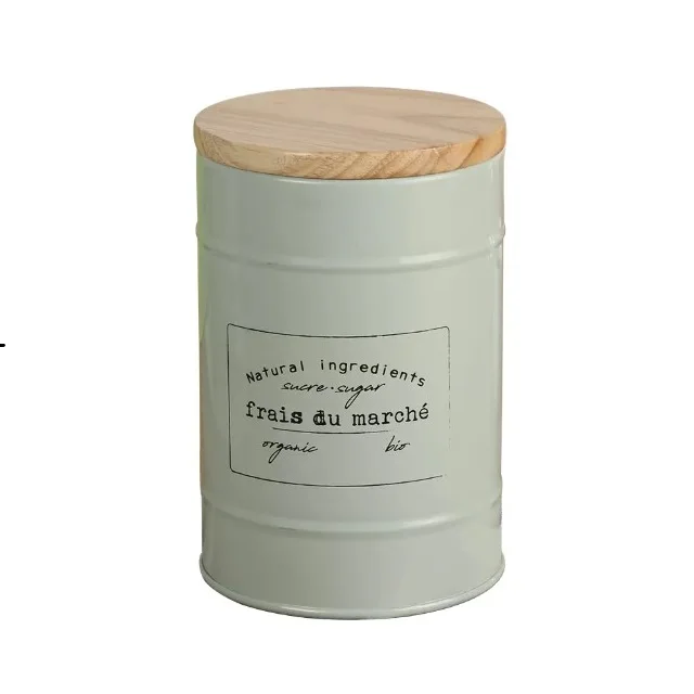 Carbon Steel  Wood Storage Jars Airtight Bamboo Wood Lid Food Kitchen Storage Jar with Wooden Lid
