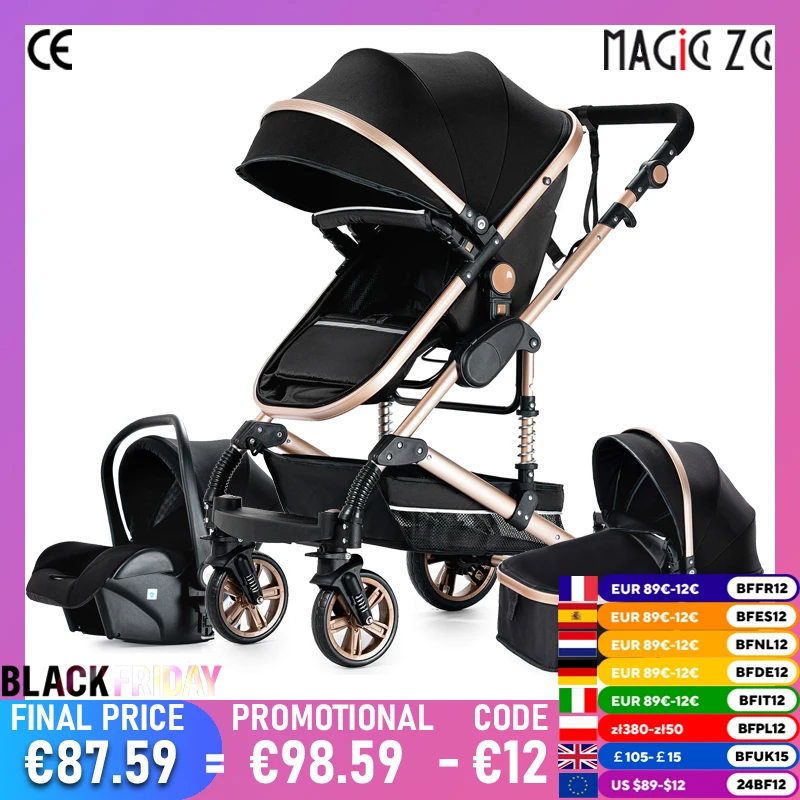 Baby Stroller 3 in 1 for Newborns Luxury High Landscape Lightweight Stroller with Car Seat for Baby Mutifunction Strollers Pram