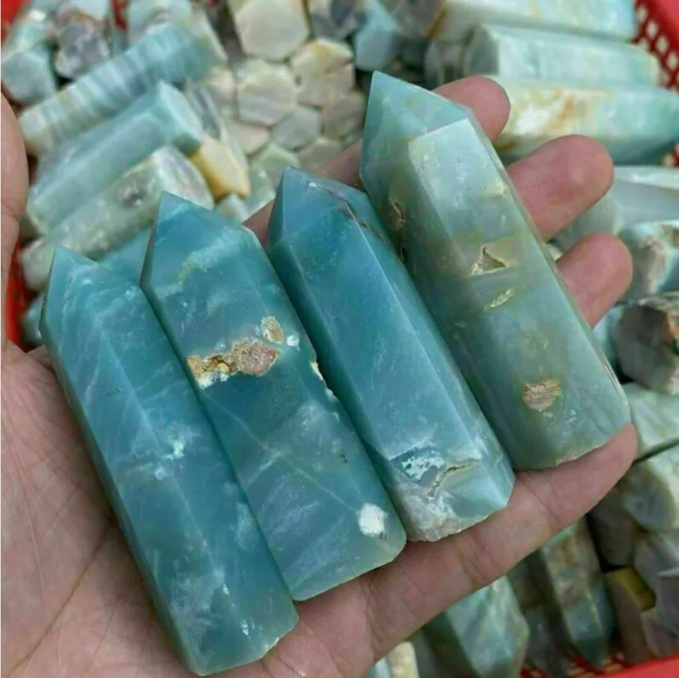 Natural Blue Crystal Wand Healing Stone Carribean Calcite Tower Point Quartz