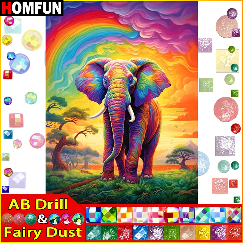 

HOMFUN сказочная пыль AB алмазная живопись «Слон животного» полная квадратная круглая 5d алмазная вышивка своими руками картина искусство