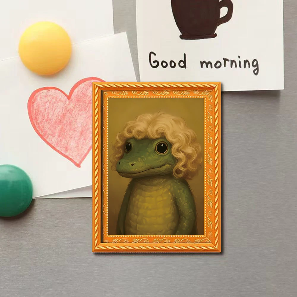 1 Piece of Retro Oil Painting Style Curly-Haired Crocodile Fridge Magnet, Cute Anthropomorphic Magnetic Decoration Sticker, Personalized Kitchen Message Magnet, Creative Ramen-Shaped Magnetic Sticker, Fun Home Decoration Item