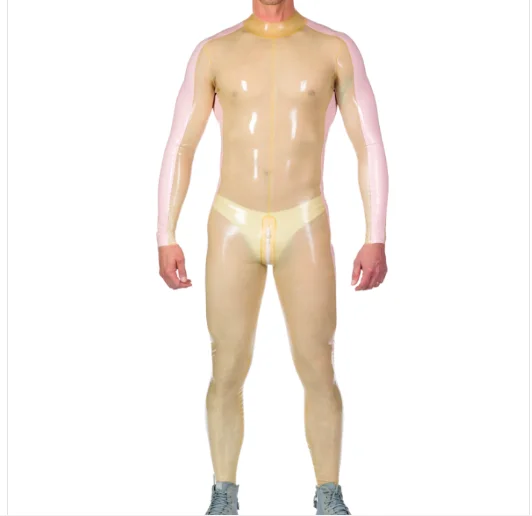 

Latex Rubber Gummmi Transparent one-piece men's role-playing party racing uniform hand customized 0.4mm XS-XXL fashion