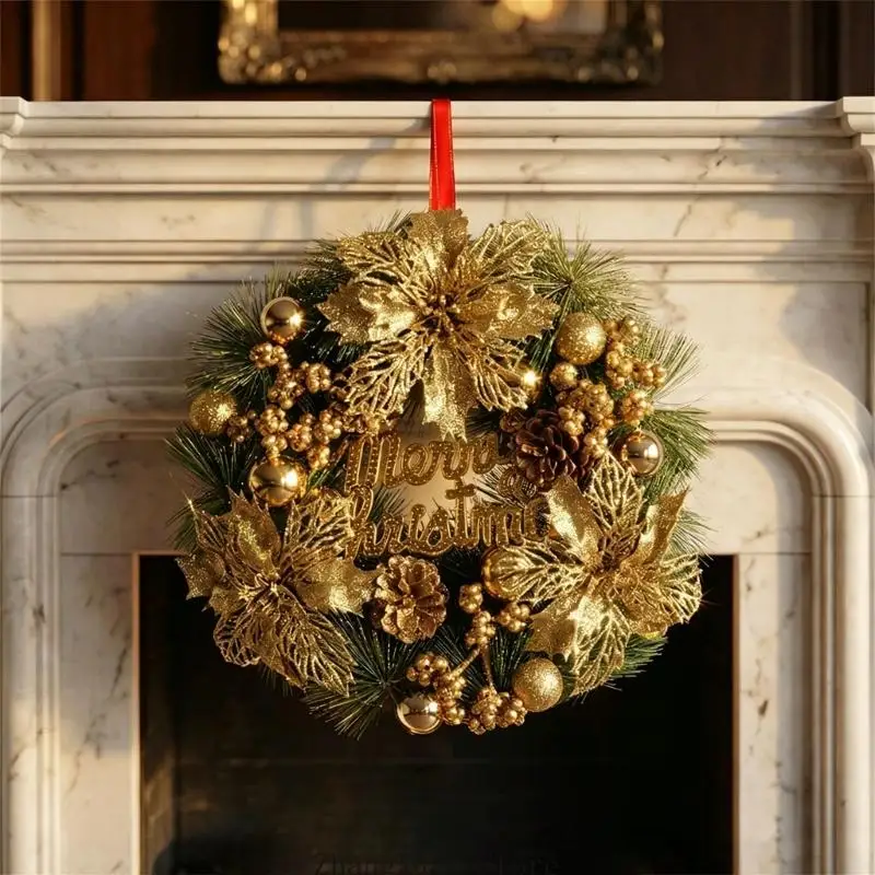 Festival-Kranz, künstliche goldene Blätter, Tannenzapfen-Kranz für Haustür, Fenster, 3 x – Detail 10