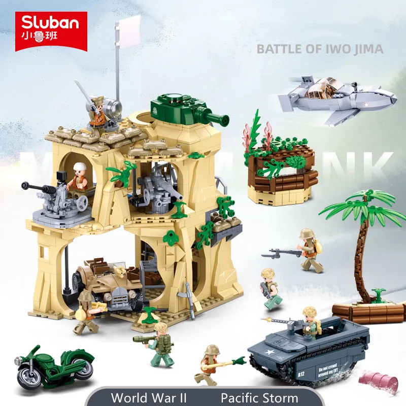 Sluban Building Block Toys World War 2 B1111 Battle Of IWO JIMA 1124PCS Bricks Fort Rockery Compatbile With Leading Brands