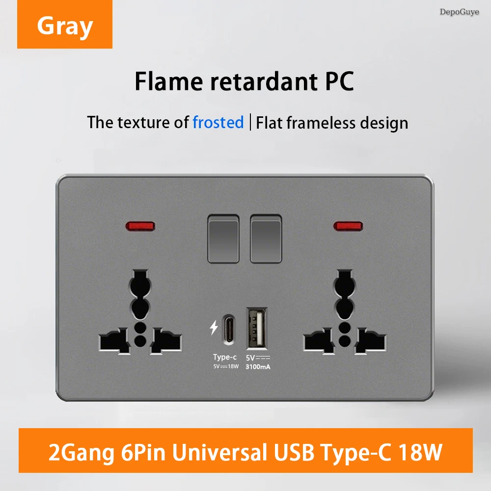 Variant: 2Gang 6Pin AC 18W Gr