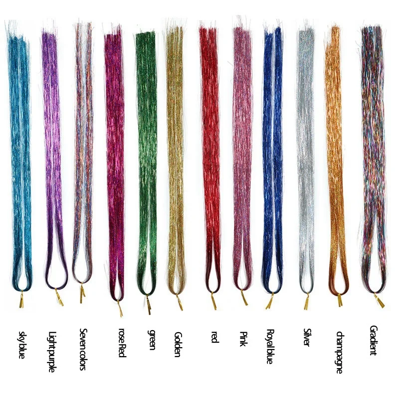 B15C& Hair Tinsel Strands With Tools 12 Colors Hair Tinsel Strands Kit, Hair Extensions Glitter Shiny Silk Tinsel
