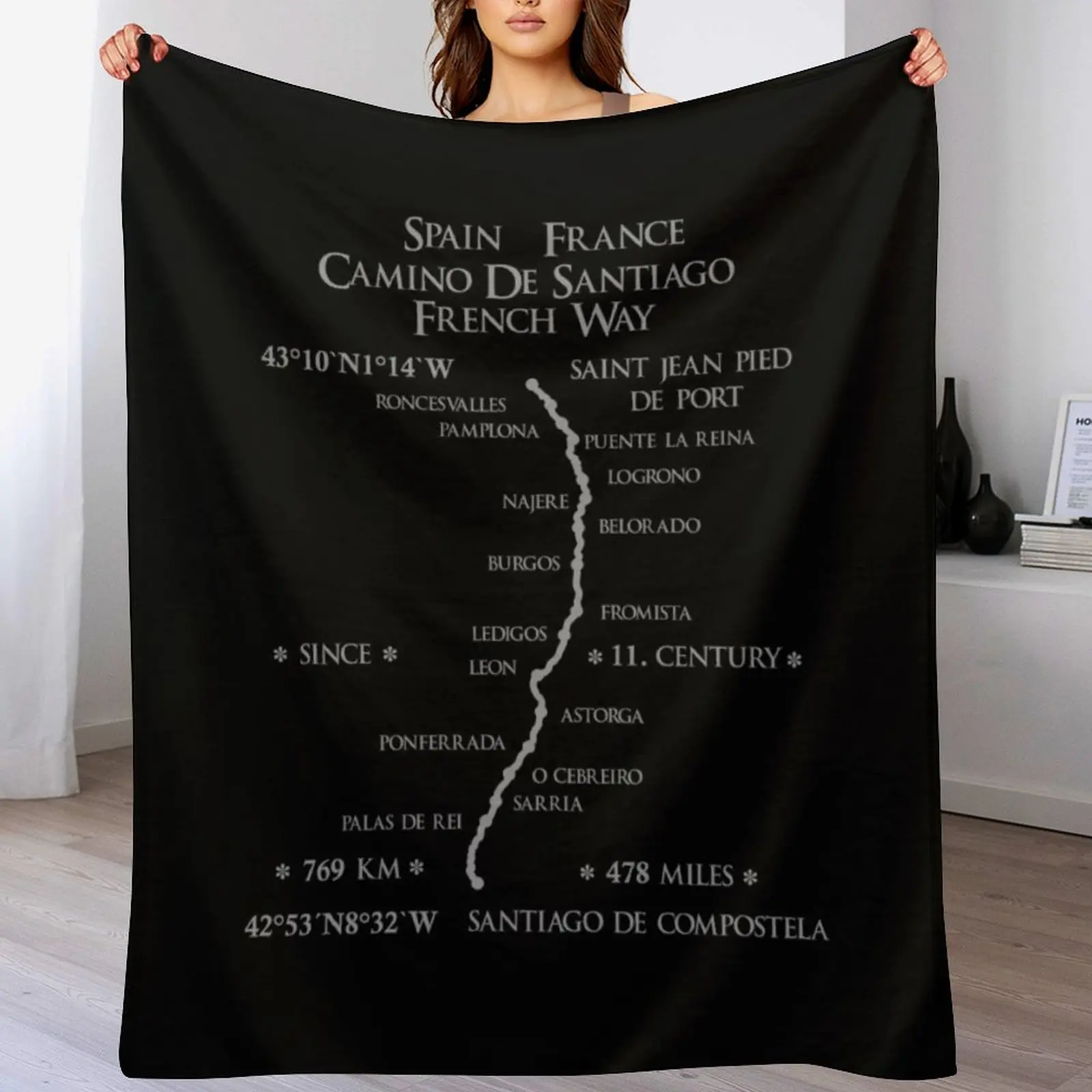 

Jacobsweg Pilgrimage Route Spain / Camino frances Throw Blanket Thin Polar Personalized Gift Blankets