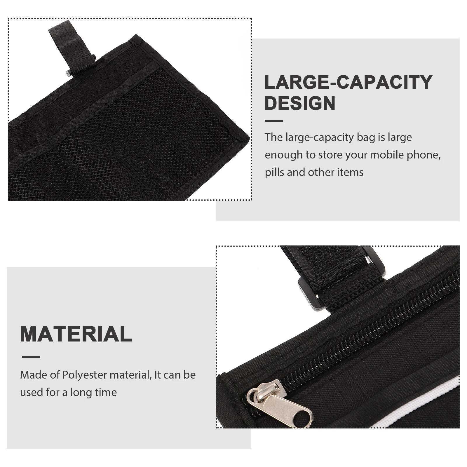 

Wheelchair Armrest Pouch Large Capacity Lightweight Polyester Storage Bag For Elderly Outdoor Use Hanging Bag Walker