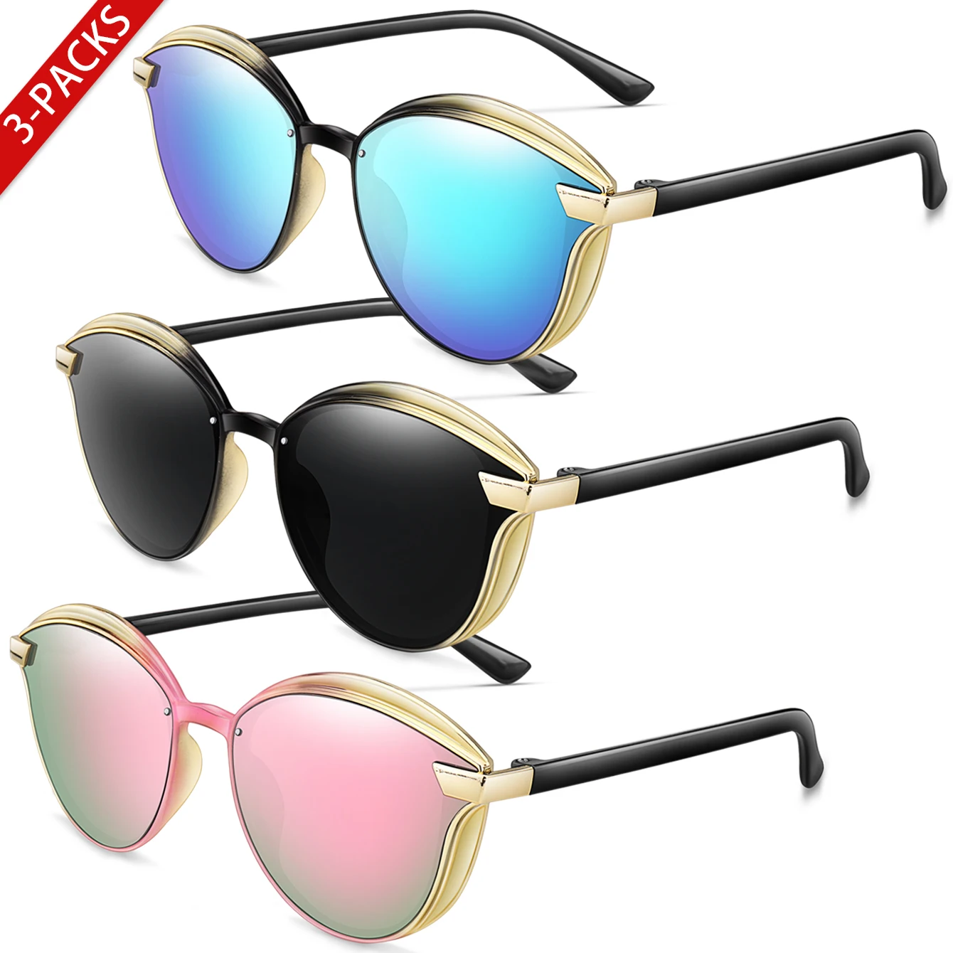 3 Paar Fahrrad-Sonnenbrillen aus Kunststoff, leicht, klassisch, oval, für Damen und Herren, für Outdoor-Reisen, Strand, Beruf, lässige Farbtöne