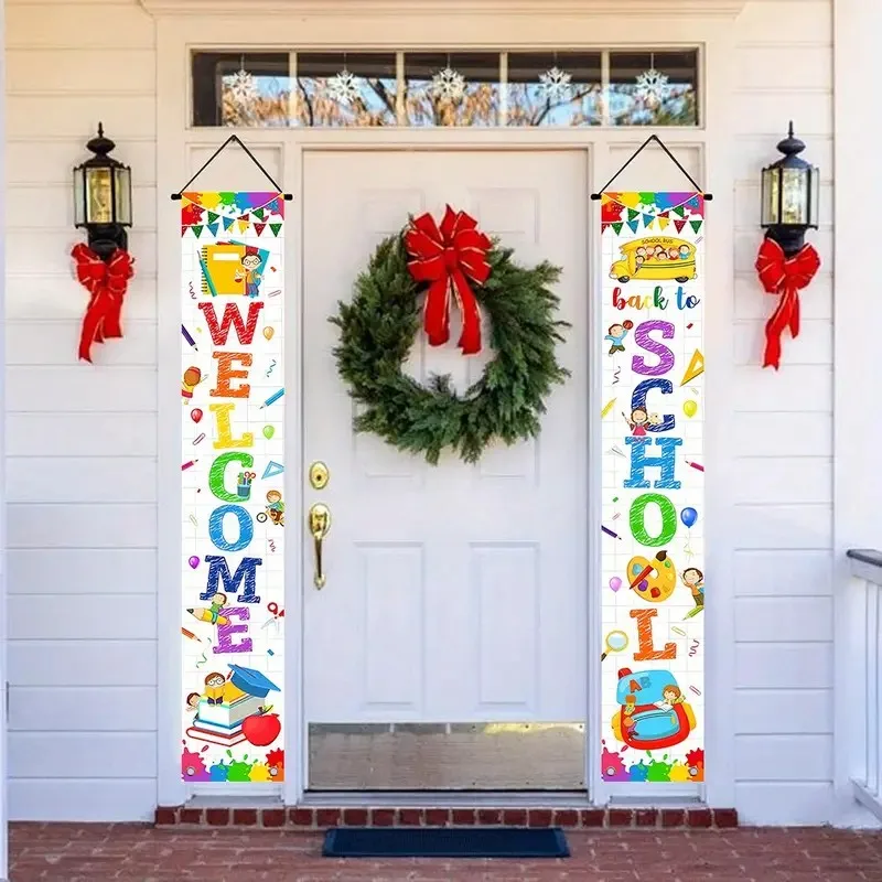 2pcs, modern-style Polyester door banner - Welcome Back to School Hanging sign - Education themed entrance decoration