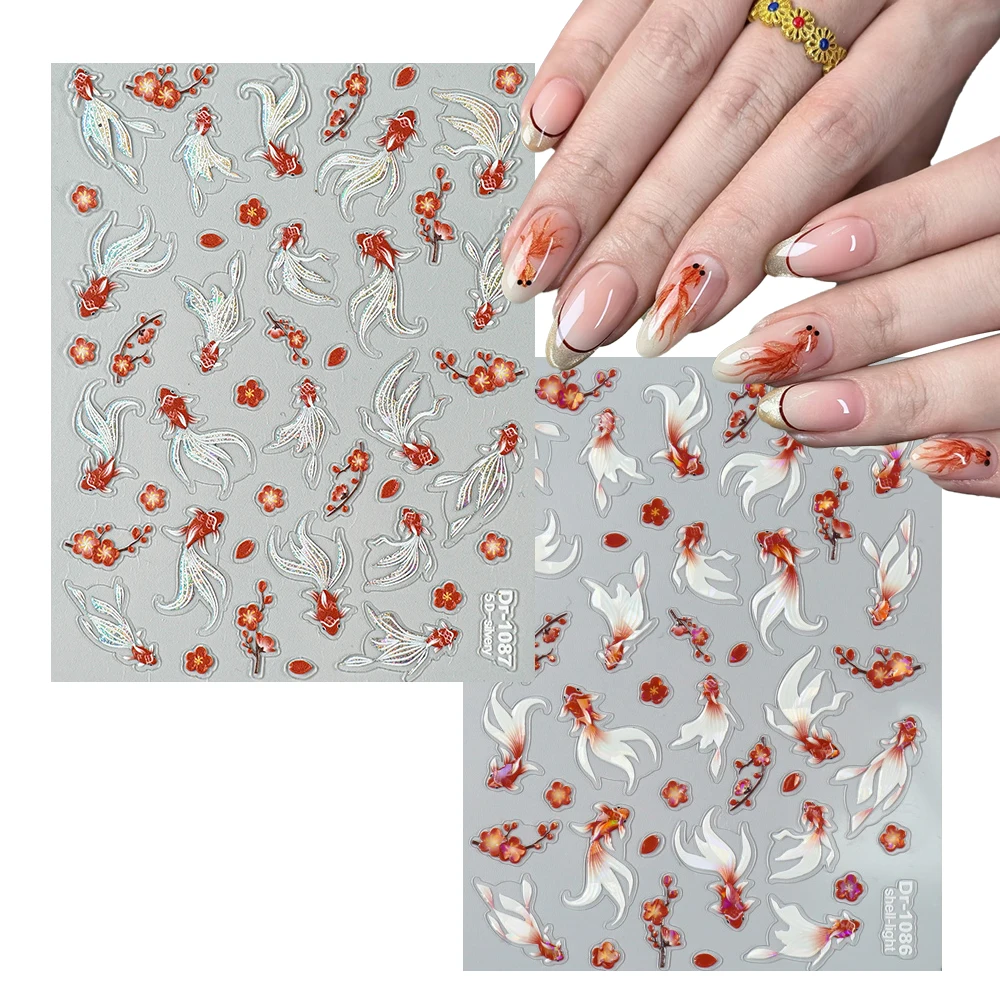 

Summer Goldfish Nail Stickers Koi Fish Water Style Nail Art Decals