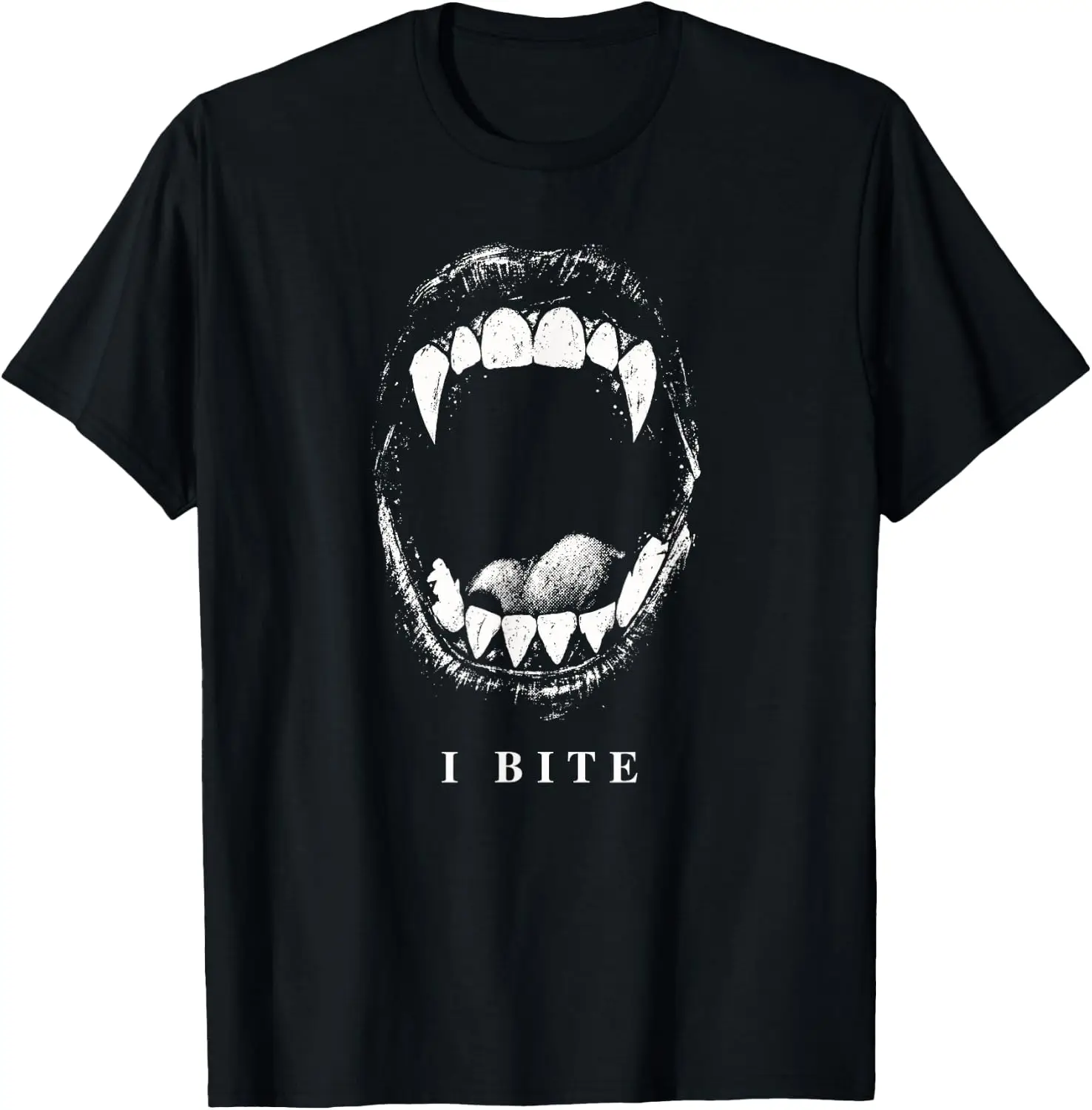 I Bite Vampire Fangs Mouth Spooky Halloween Couple T-Shirt Novelty Unisex Graphic T‑Shirt, Creative [Your Graphic Design] Print Tee, 100% Cotton Breathable Crew Neck Casual Short Sleeve Top, Gift Choice For Friends Family Daily Party