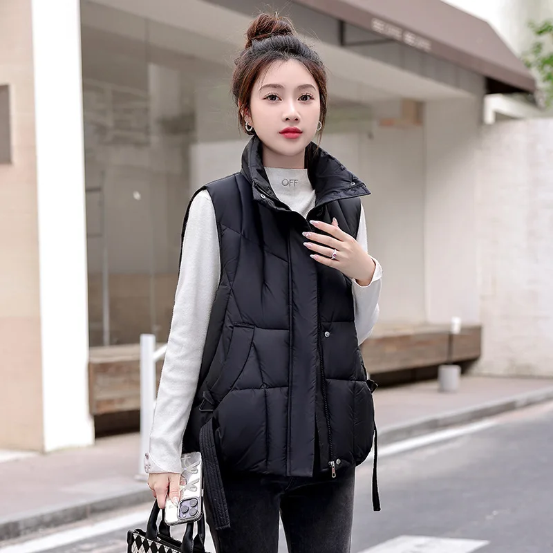 2025 moda inverno quente colete de algodão suave confortável leve sem mangas jaqueta sólida solta gola colete