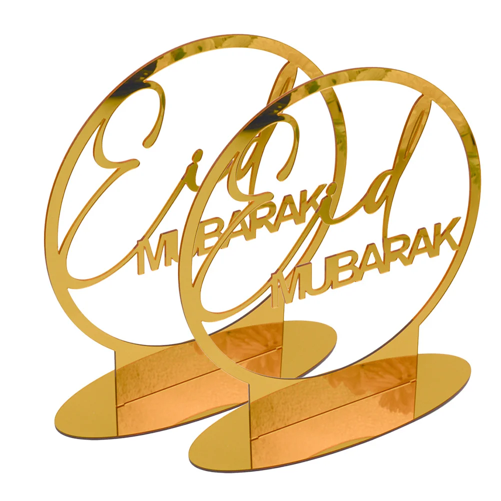 

2pcs Acrylic Mubarak Craft Ornament Ramadan Tabletop Decor Eid Mubarak Craft Ornament For Home Party Supplies Holiday Decoration