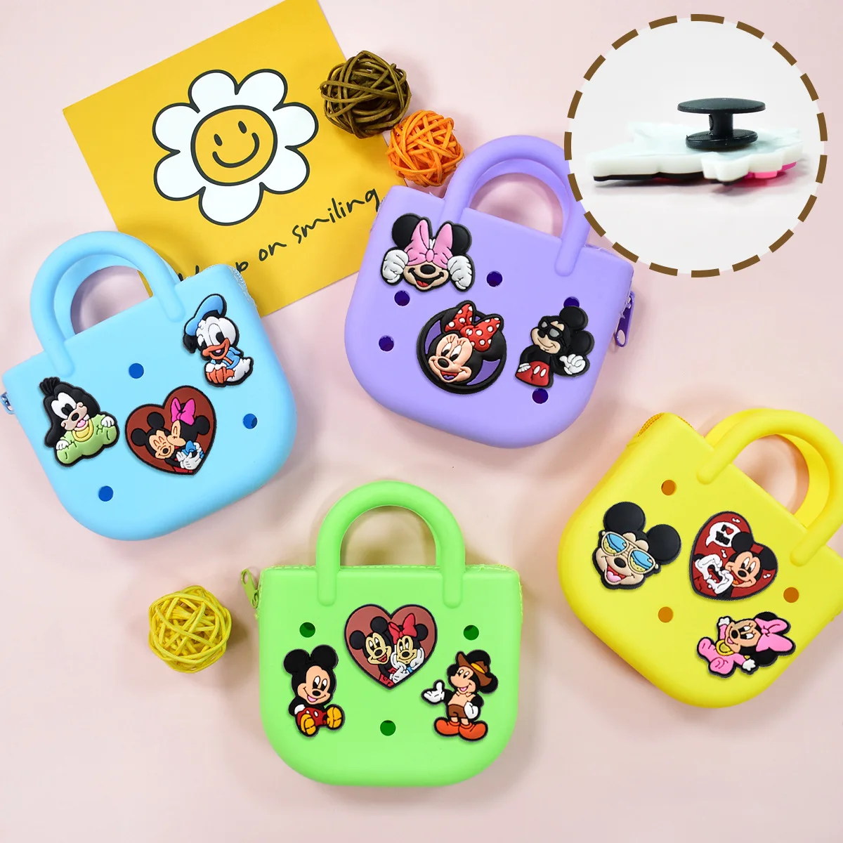26Pcs Set Mickey Minnie Family series Couple Soft PVC For Slides Sandals DIY Custom Accessories Shoe Charms corc decoration