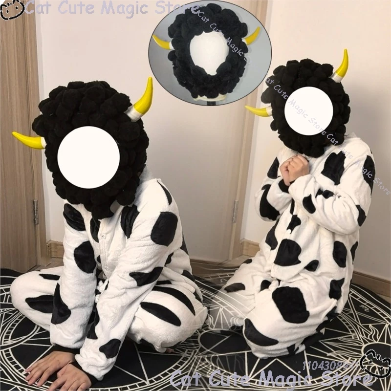 

Winter Cow Pajamas Lambo Ranbo Anime Cosplay Costume Black White Spotted Home Clothes Adults Child Gifts Halloween disfraz mujer