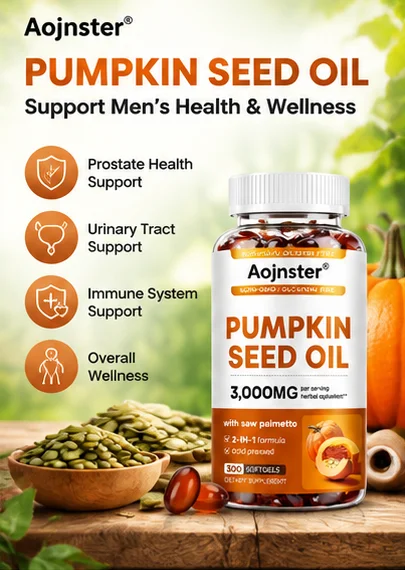 Pumpkin Seed Oil Softgels, 2‑In‑1 Cold‑Pressed Formula, Non‑GMO Gluten Free, 300 Softgels Daily Dietary Supplement
