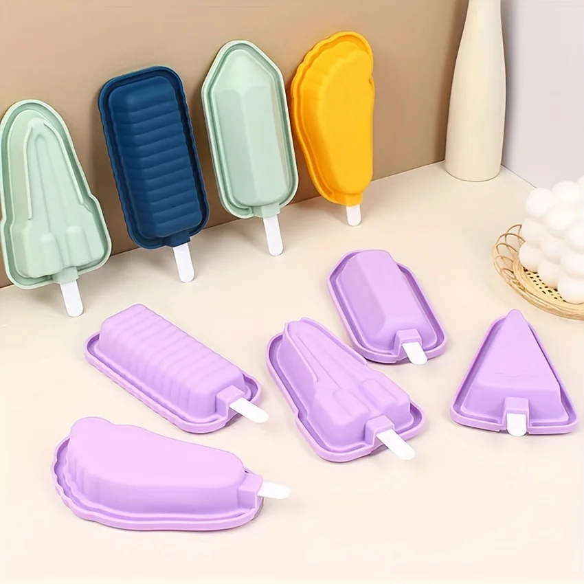 

5pcs Silicone Ice Cream Mold Set - Homemade Popsicle Makers with Multiple Shapes for DIY Treats - Flexible & Easy Release Kitch