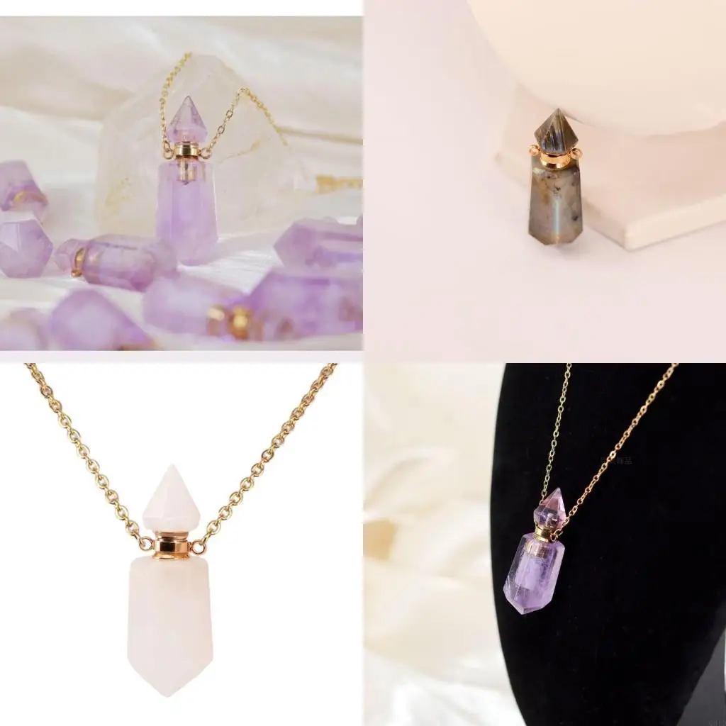 Elegant Perfume Container Necklace Pendant Adjustable Length Neckchain Ornament Stylish Crystal Clavicle Chain Ornament