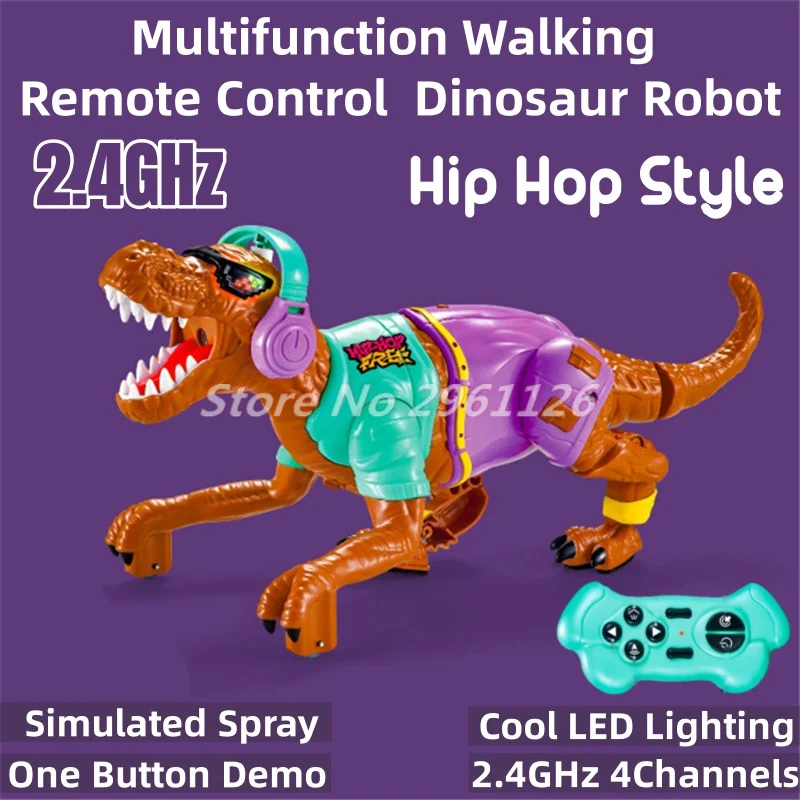 

Multifunction Electric Remote Control Walking Dinosaur Robot 2.4G Simulate Spary LED Lighting Hip Hop Style RC Dinosaur Kids Toy