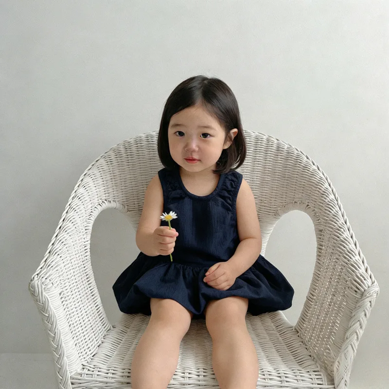 

Girls' Fashion Solid Color Dress 2026 Summer New Product Sweet Cute Flower Bud Korean Version Tank Top Skirt