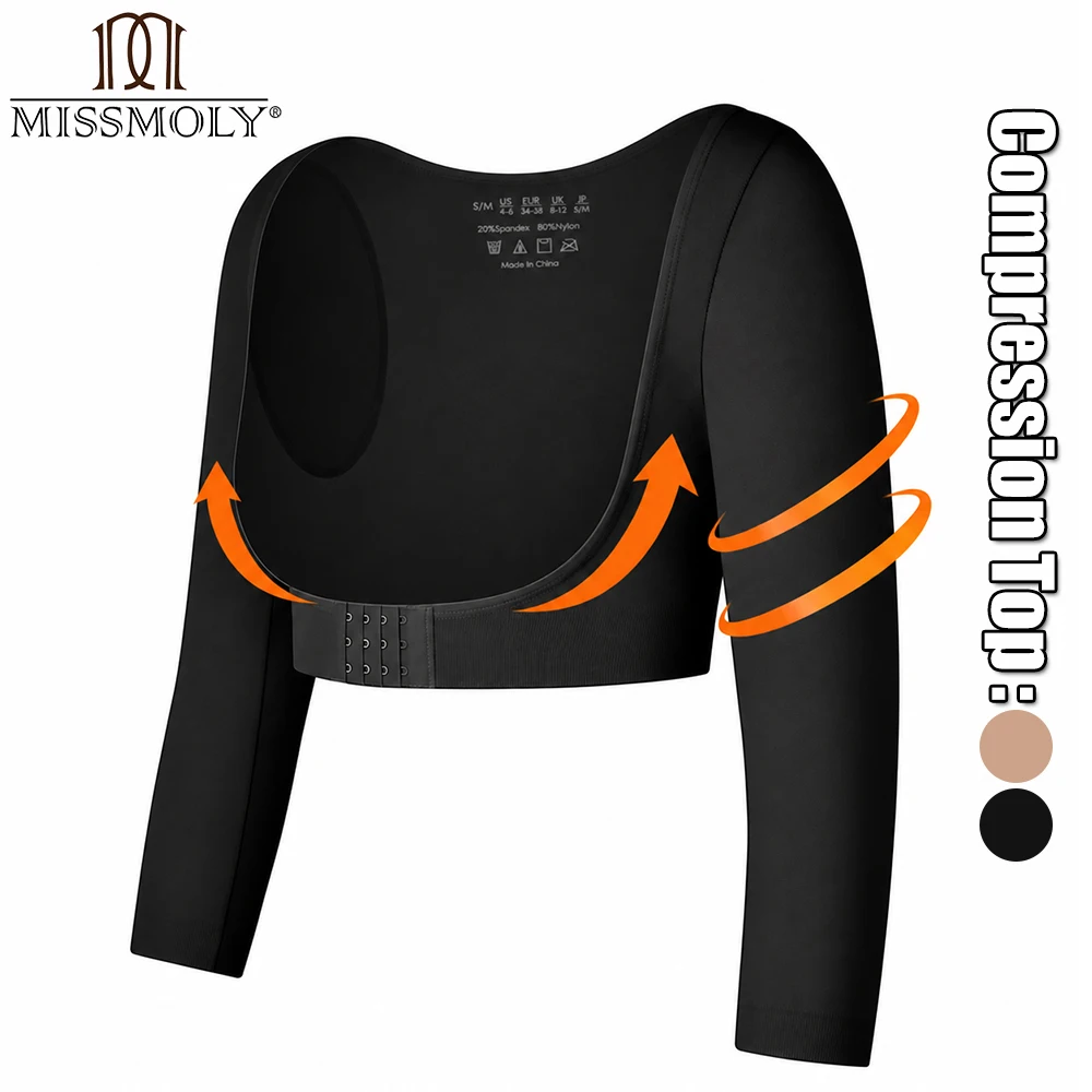 MISS MOLLY Women Arm Shaper 3/4 Sleeve Compression Top Upper Arm Slimming Shapewear Waist Control Stretch Body Shaper