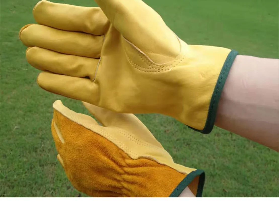 Cowhide Work Gloves, Horticultural Welders' Protective and Wear-resistant Labor Protection Gloves