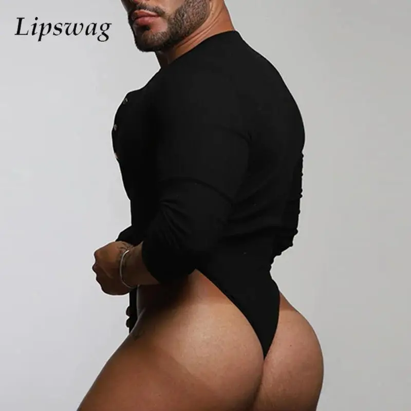 Bodysuits T Shirts Mens Sexy Pajamas Sleepwear 2025 Spring Long Sleeve Button Deep V Neck Tops Men Clothes Casual Jumpsuits Tee