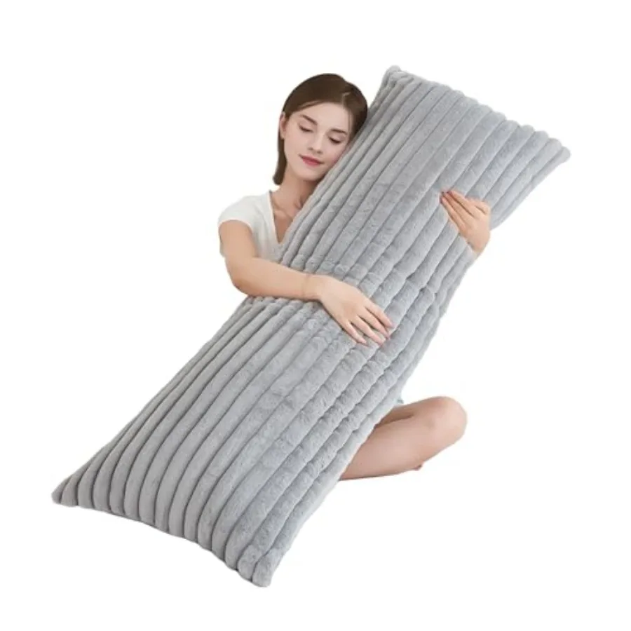

Full Body Pillow with Fluffy Stripe Faux Fur Removable Cover, Long Bed Pillow Adult 20x54 Inch for Side Sleeper and Pregnancy
