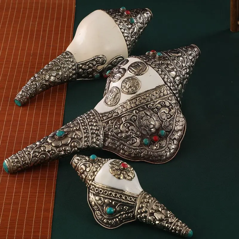 Tibet Tibetan White nepal conch Statue Ornament Home Office Cabinet Deco Desktop Decor Figurines